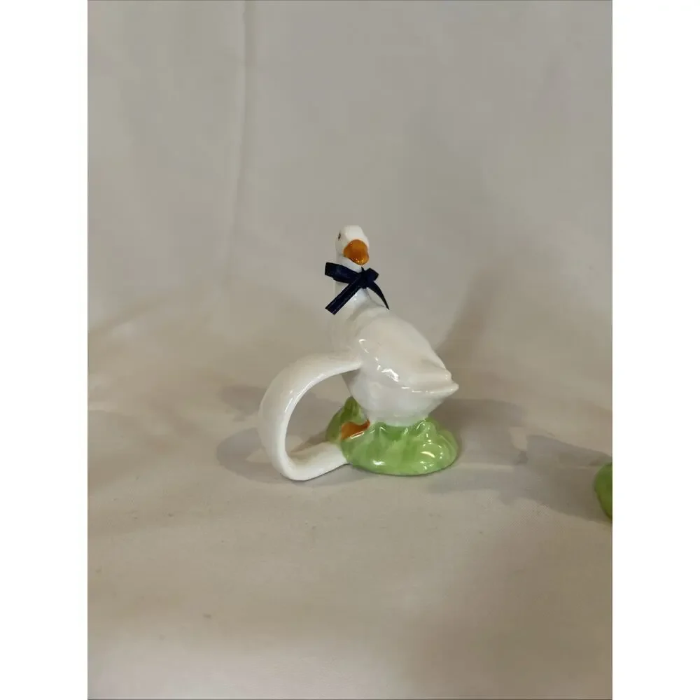 Vintage Ceramic Geese Blue Ribbon Napkin Holder Country Kitchen Decor